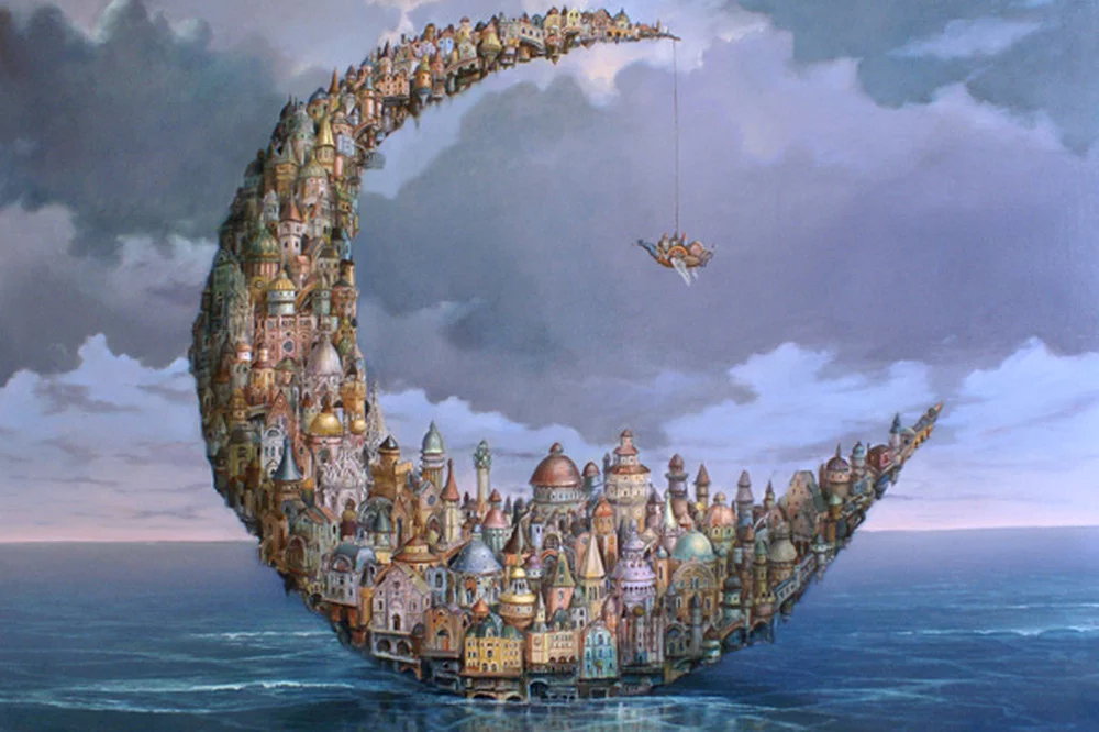 "Księżycowe miato" obraz Sętowskiego z 2013 roku stał się źródłem inspiracji dla budowy hotelu "Crescent Moon Tower".