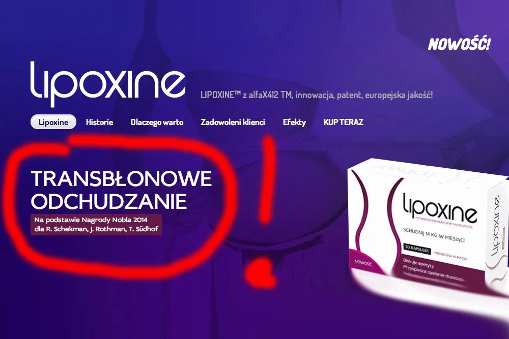 Producent Lipoxine chwali się, że preparat powstał dzięki Nagrodzie Nobla!