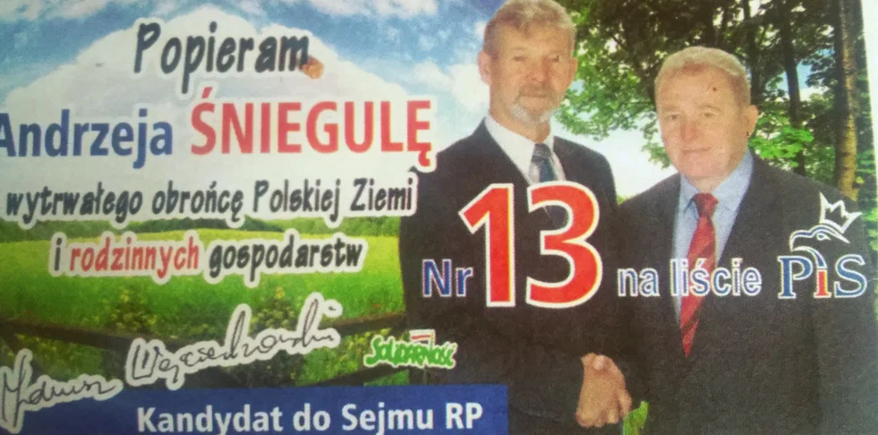 Plakat wyborczy Andrzeja Śnieguli z 2014 roku.