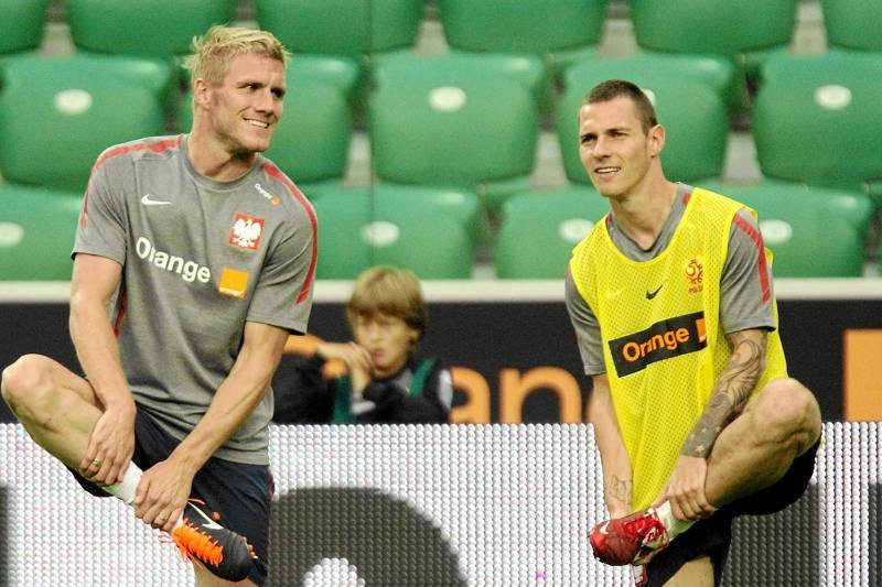 Damien Perquis i Ludovic Obraniak przed meczem Polska - Meksyk