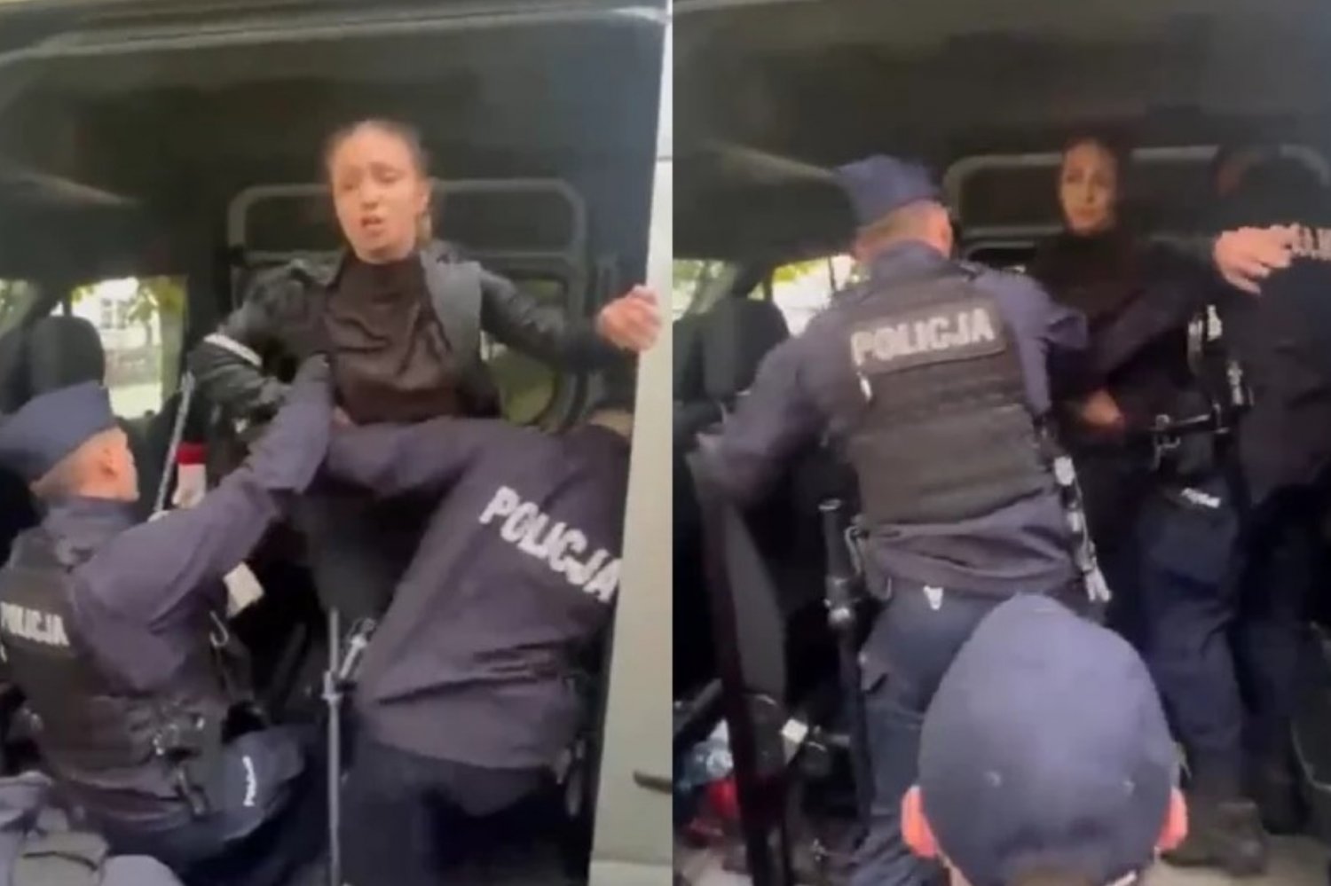 Wciągnięcie Gajewskiej do radiowozu. Akcją kierował brutalny policjant.