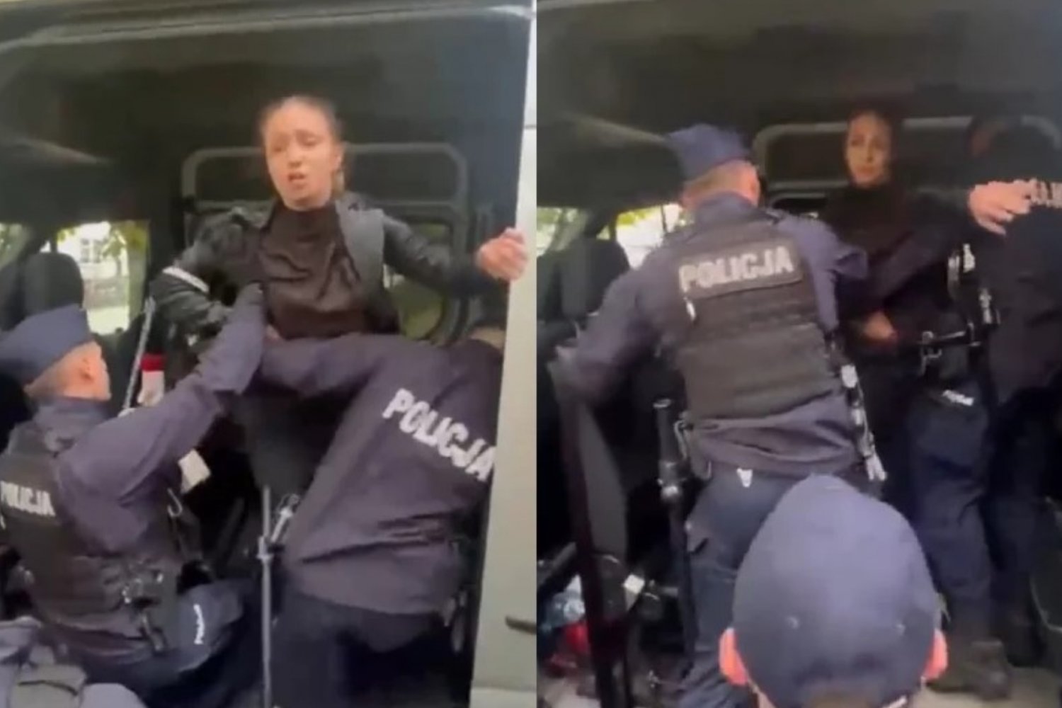 Wciągnięcie Gajewskiej do radiowozu. Akcją kierował brutalny policjant.