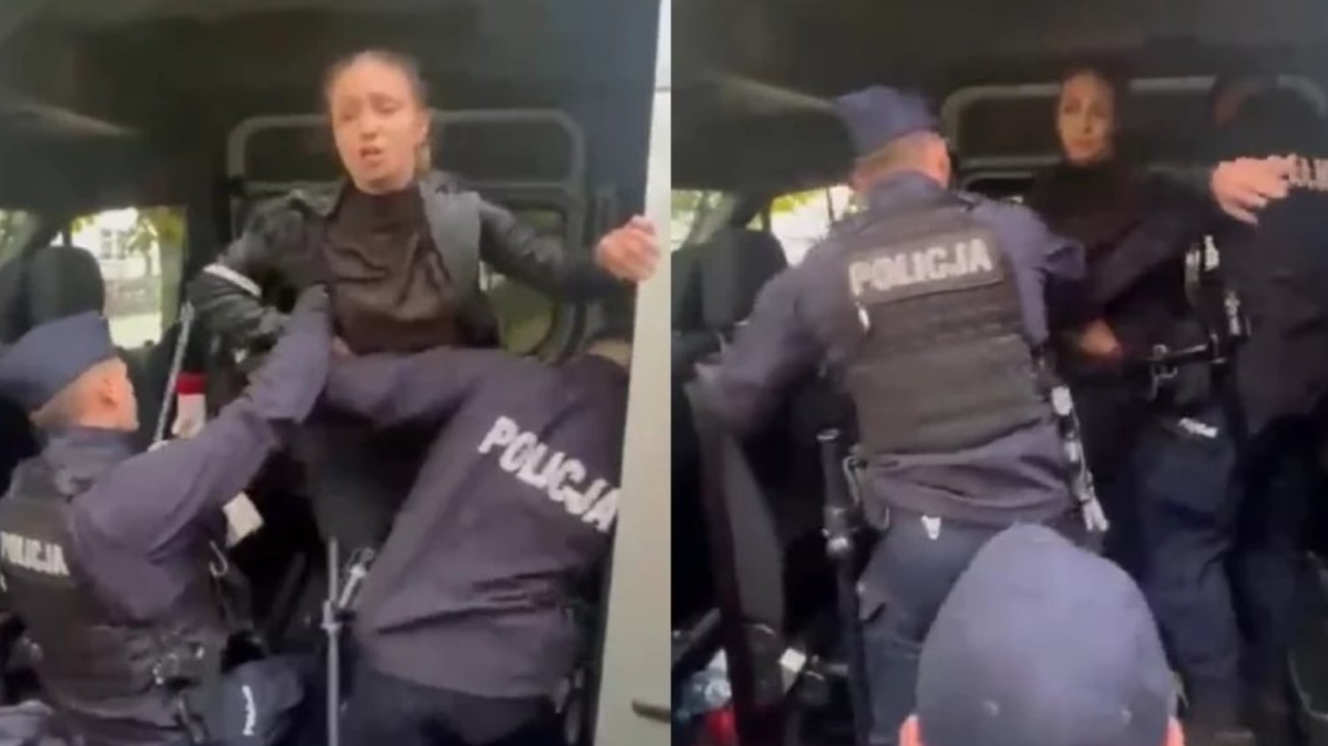 Wciągnięcie Gajewskiej do radiowozu. Akcją kierował brutalny policjant.