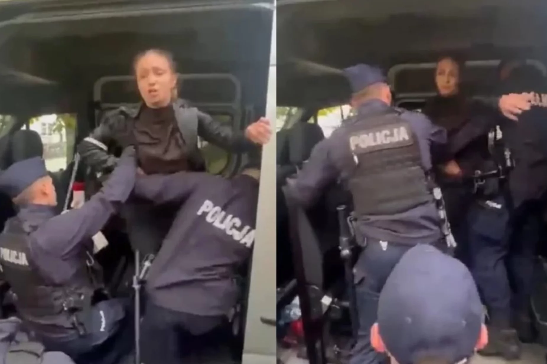 Wciągnięcie Gajewskiej do radiowozu. Akcją kierował brutalny policjant.