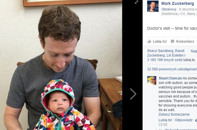 Zuckerberg opowiedział się publicznie za szczepieniami.