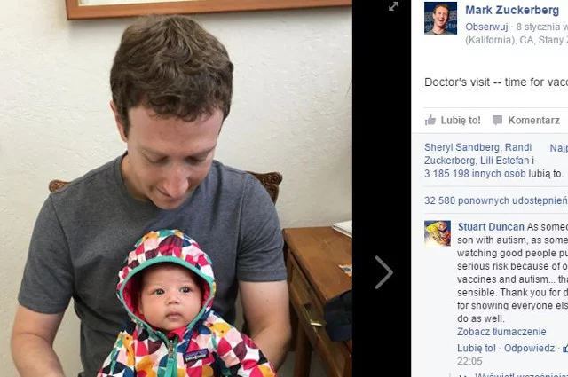 Zuckerberg opowiedział się publicznie za szczepieniami.