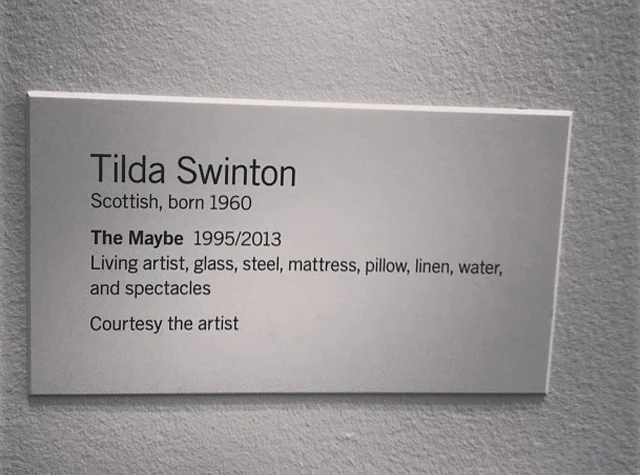 Tabliczka w MoMA opisująca ... Tildę Swinton