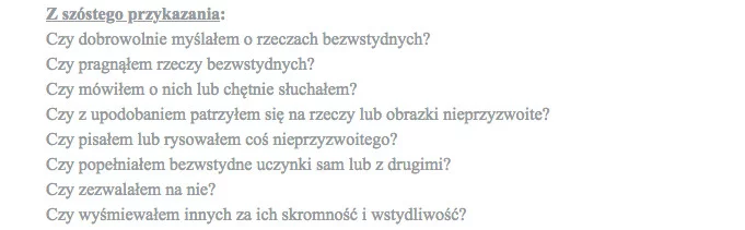 Fragment rachunku sumienia dla dzieci ze strony jednej z parafii.