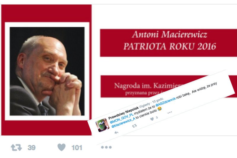 Niektórzy myśleli, że to ASZdziennik, ale nie. Stało się, Antoni Macierewicz odebrał nagrodę "Patriota Roku 2016"