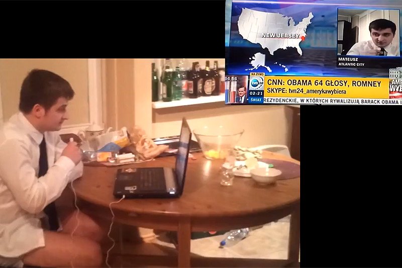 TVN24 od kuchni? Komentator z Atlantic City siedział w bokserkach na Ursynowie.