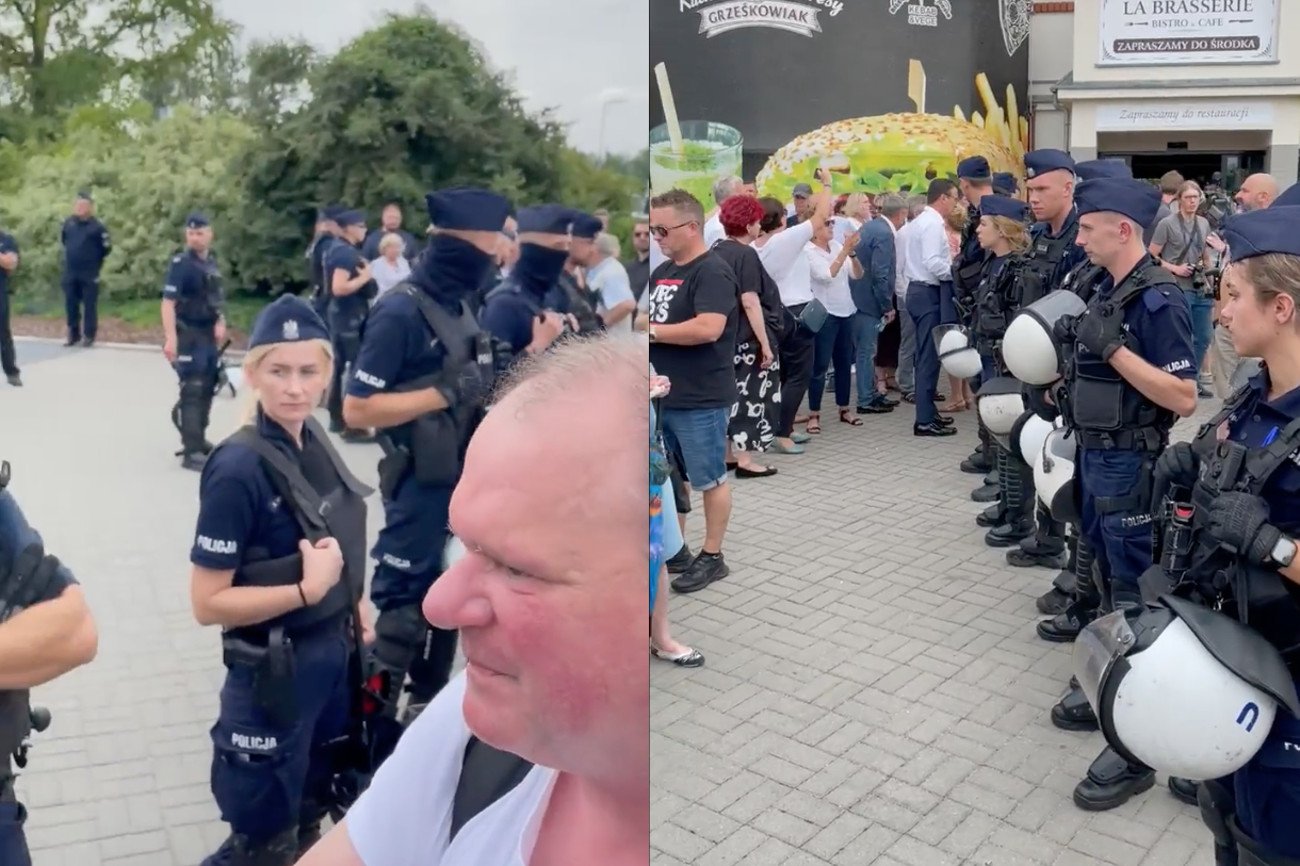 W Kórniku przed salą, gdzie odbyło się spotkanie z Jarosławem Kaczyńskim, zorganizowano akcję pod hasłem "Jajecznica z prezesem"