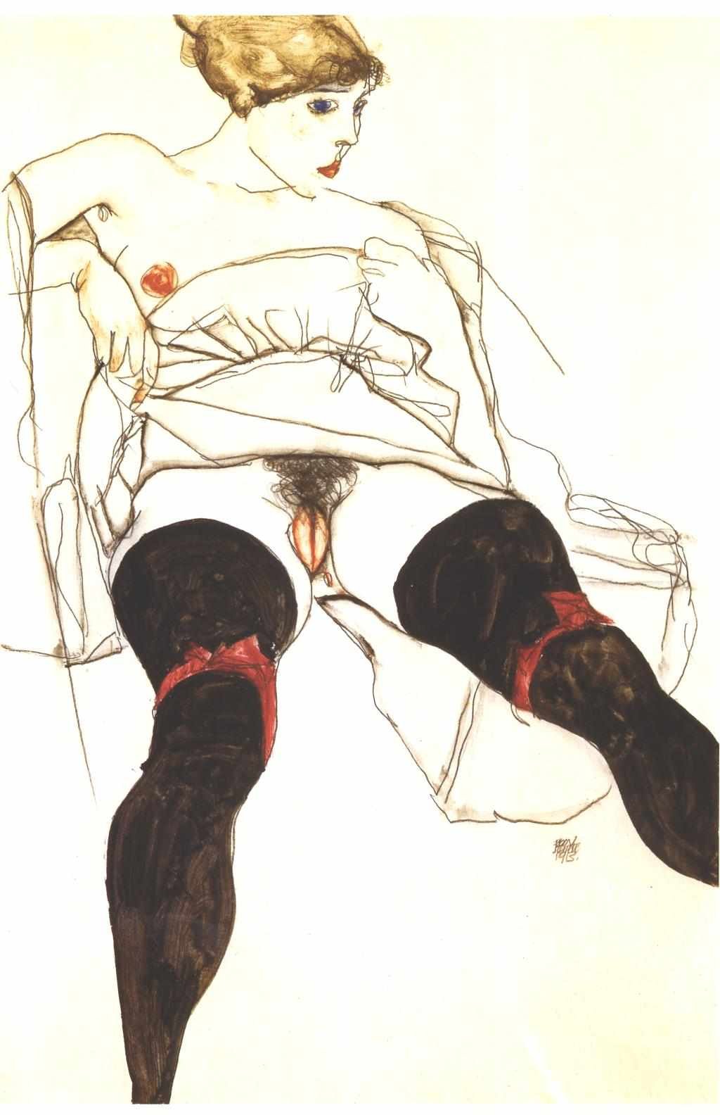 Egon Schiele, Frau mit schwarzen Strümpfen, 1913