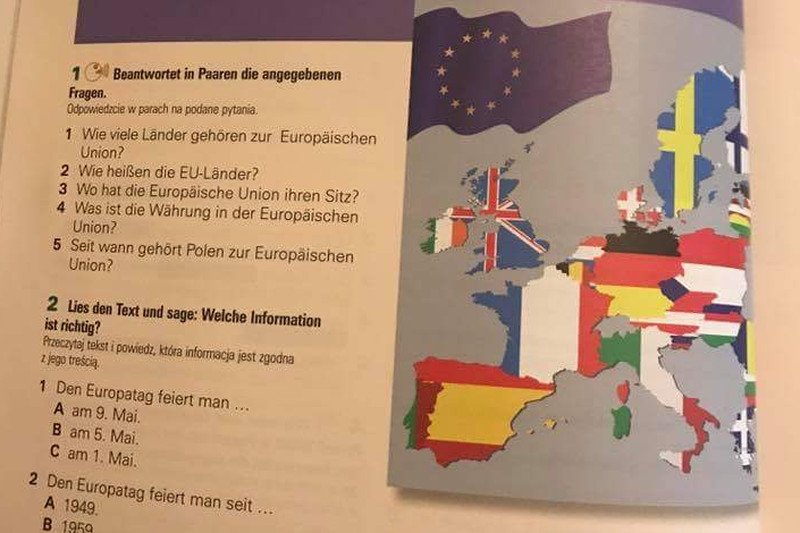 Mapa UE w podręczniku do języka niemieckiego dla trzeciej klasy gimnazjum