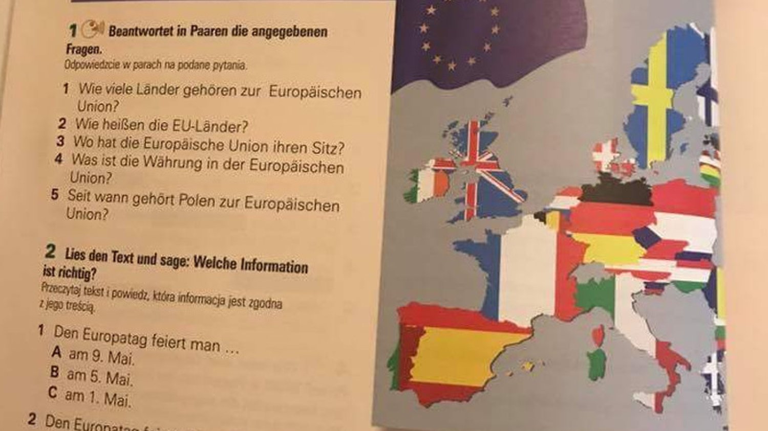 Mapa UE w podręczniku do języka niemieckiego dla trzeciej klasy gimnazjum