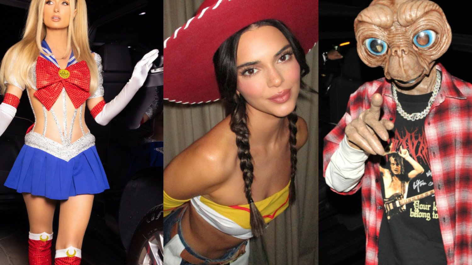 Paris Hilton, Kendall Jenner i raper Tyga w przebraniach na Halloween.