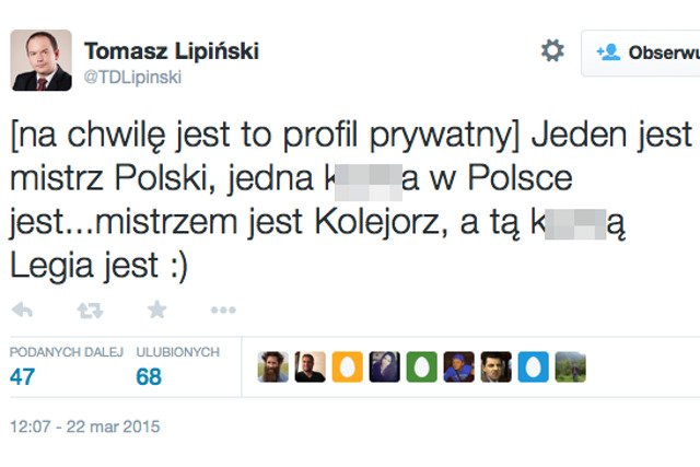 Poznański radny Tomasz Lipiński (PO) nie przepada za Legią Warszawa