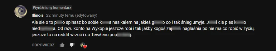 Usunięty komentarz mężczyzny z filmiku.