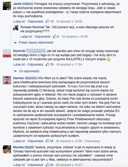 Część komentarzy pod wpisem Kammela o chłopcu z Aleppo.