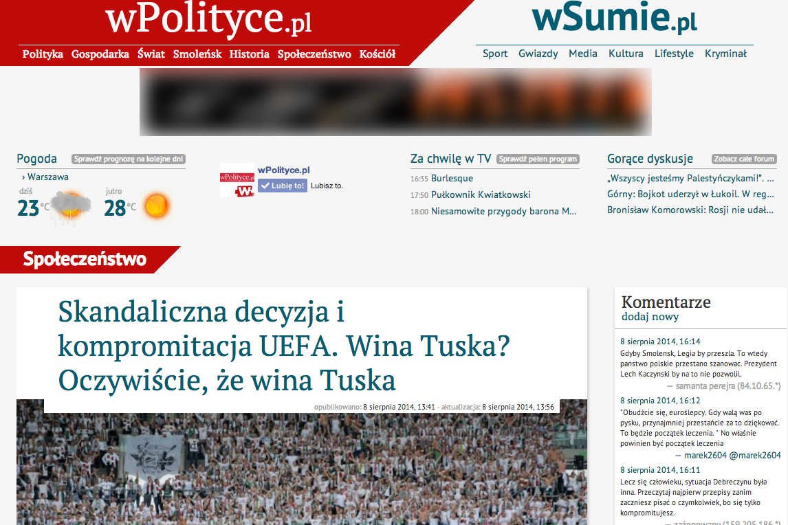 Publicysta portalu braci Karnowskich przekonuje, że to Donald Tusk jest winny wykluczenia Legii Warszawa z Ligi Mistrzów.