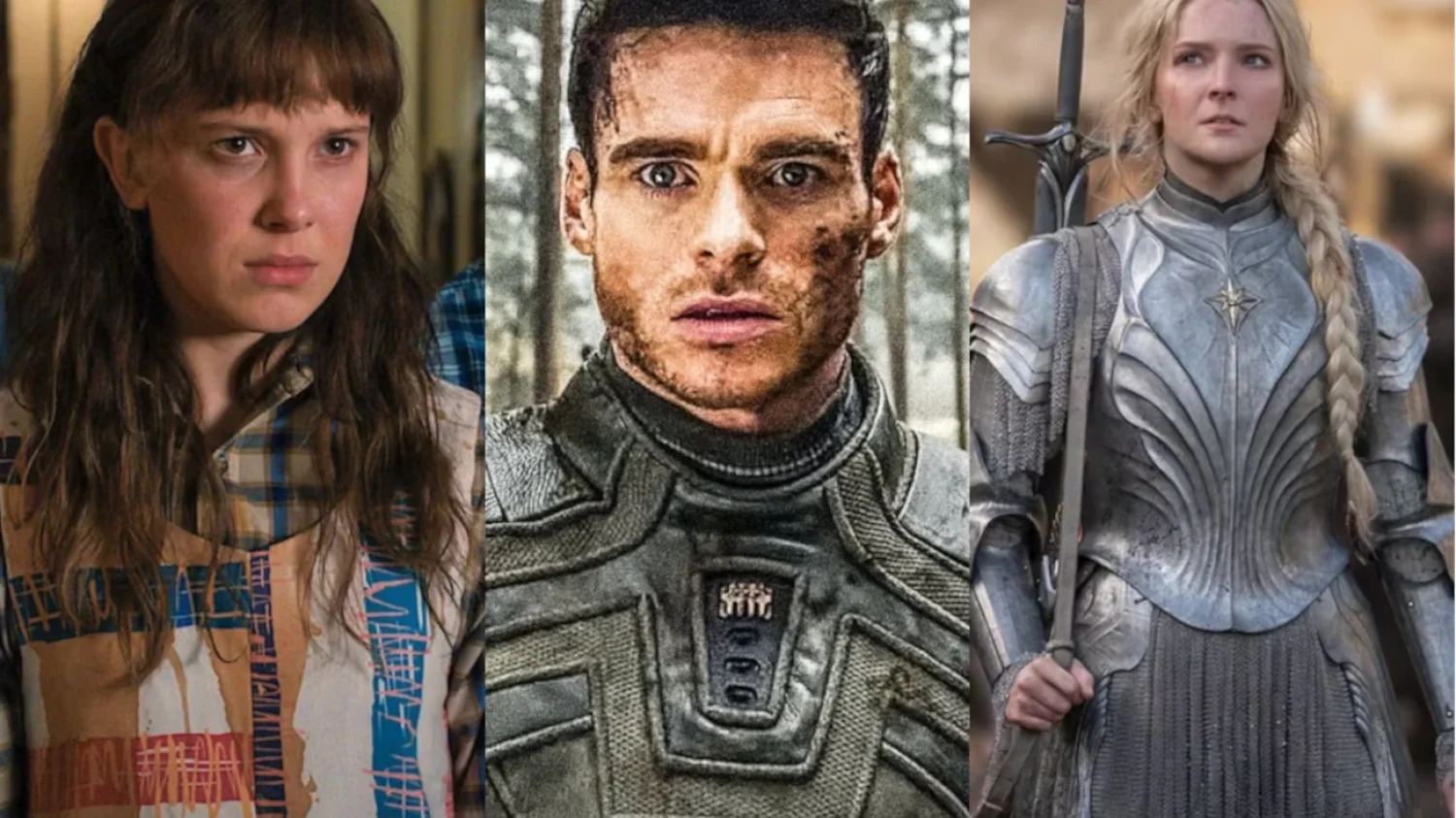 najdroższe seriale w telewizji: "Stranger Things", "Cytadela" i "Władcy Pierścieni: Pierścienie Władzy" kadry ze "Stranger Things", "Cytadeli" i "Władcy Pierścieni: Pierścienie Władzy