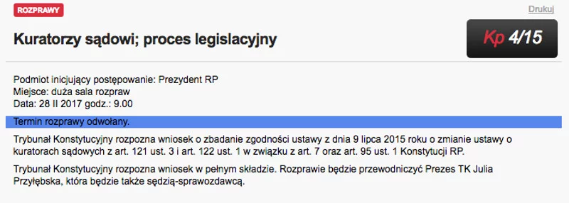 Planowana na jutro rozprawa Trybunału nie odbędzie się. To skutek wniosku ministra Ziobry.