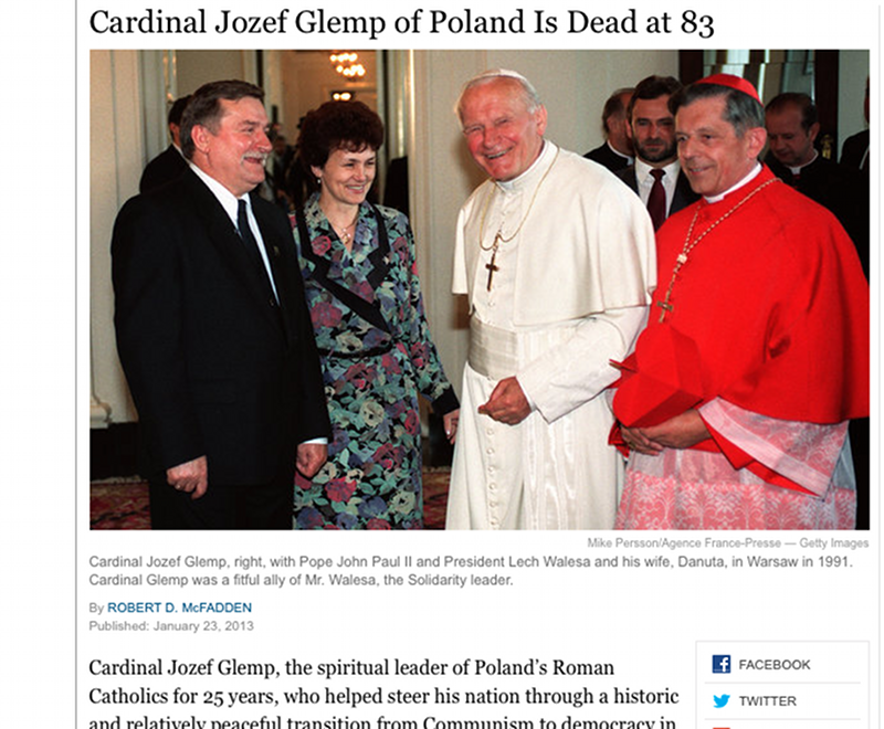 Zagraniczne media piszą o tym, że kardynał Józef Glemp nie żyje.