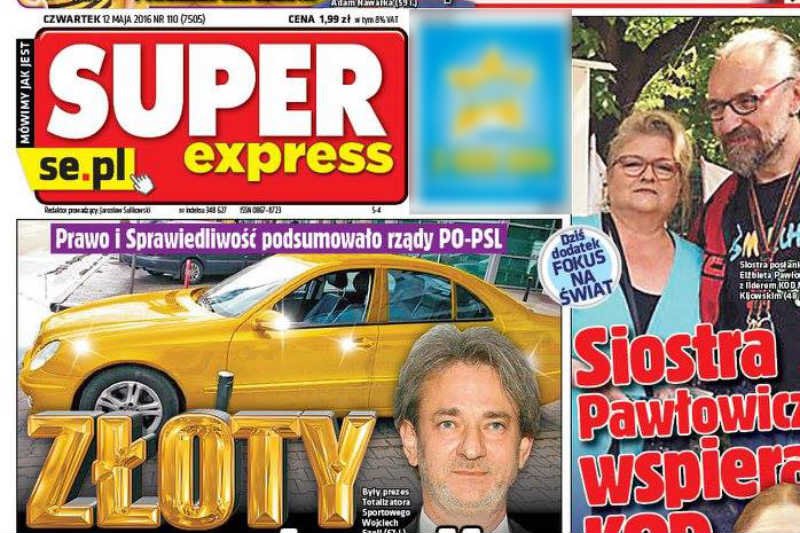 "Super Express" pokolorował mercedesa na złoto, by obrazek pasował do tezy ministra z PiS. Zdjęcie po prawej jest tylko ilustracją, by pokazać kolor lakieru.