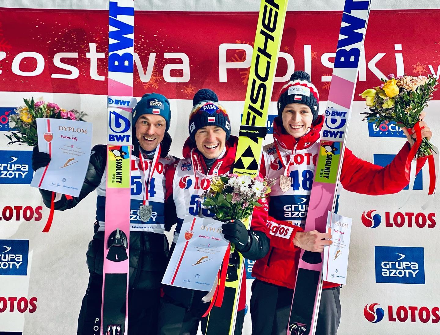 Kamil Stoch, Piotr Żyła i Paweł Wąsek, najlepsi zawodnicy tegorocznych mistrzostw Polski