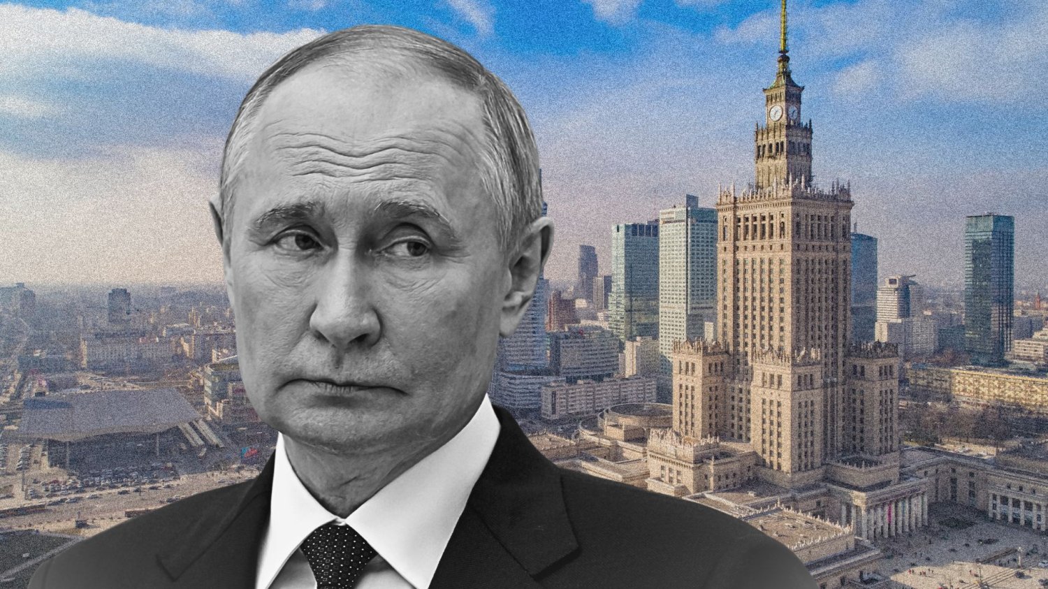 Prezydent Rosji Władimir Putin. W tle stolica Polski Warszawa
