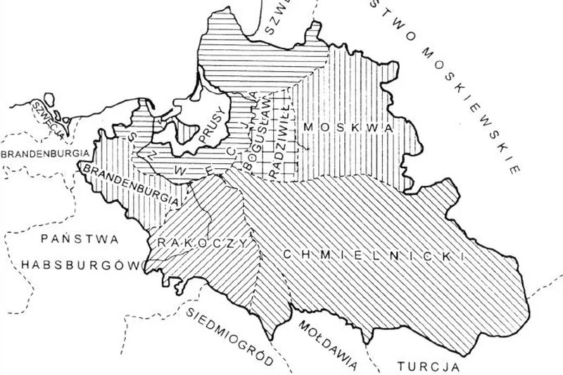 Podział Polski, ustalony w Radnot 6 grudnia 1656 roku.
