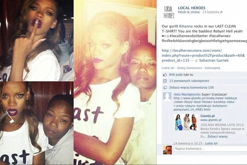 Na swojej stronie właścicielki Local Heroes chwalą się zdjęciami celebrytów noszących ich ubrania. Na zdjęciu Rihanna.