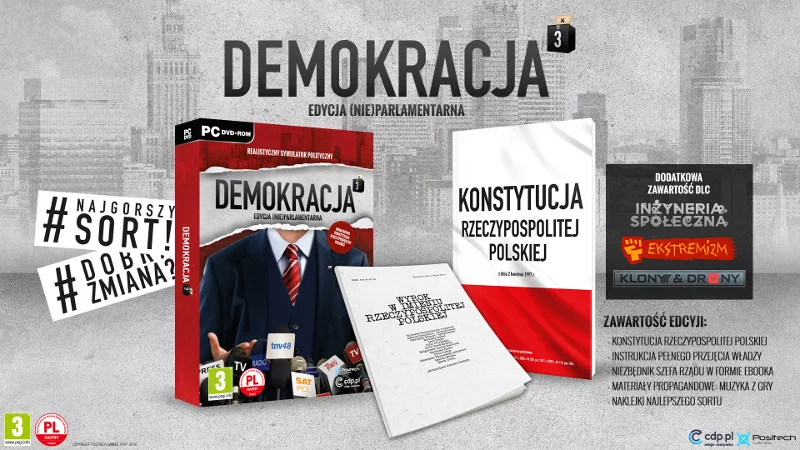 "Demokracja 3: Edycja (Nie)parlamentarna" to specjalna edycja kolekcjonerska gry strategicznej Positech Games, której zawartość odwołuje się do bieżących wydarzeń politycznych w Polsce. W dniu jej premiery ukaże się dodatek "Polska 2015: Dobra zmiana"
