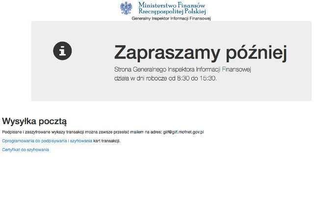 Strona GIIF działa wyłącznie we wskazanych godzinach