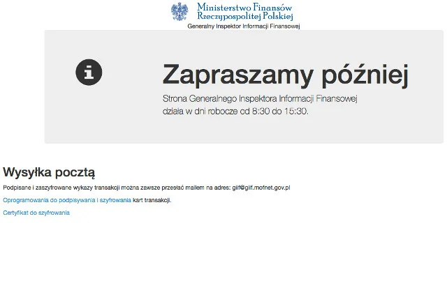 Strona GIIF działa wyłącznie we wskazanych godzinach