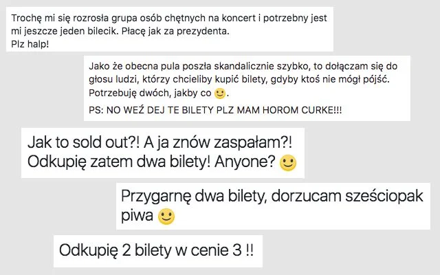 Fani w desperacji szukają biletów na koncerty.