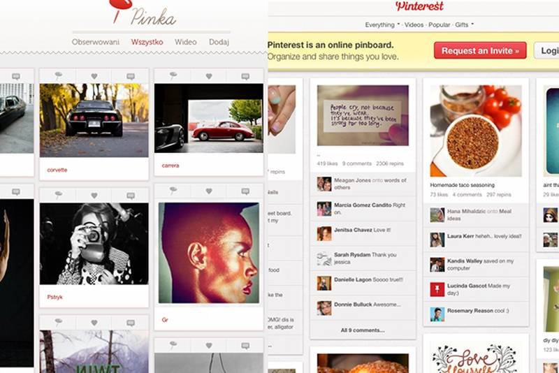 Z lewej serwis Pinka, z prawej Pinterest. Podobne?