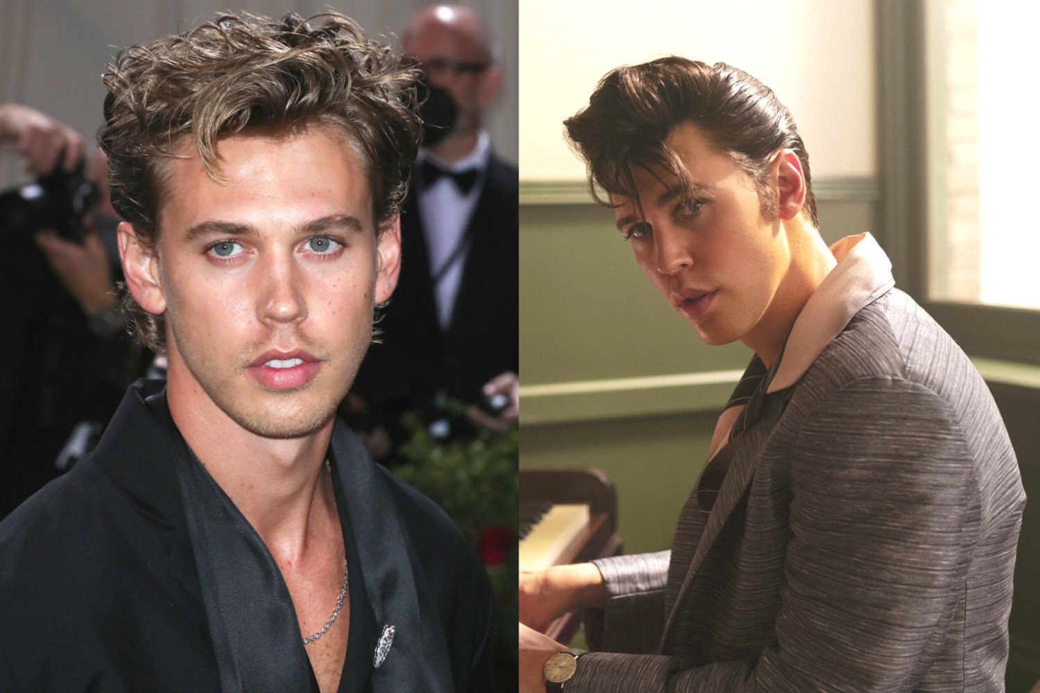 Austin Butler jako Elvis Presley w filmie "Elvis" Austin Butler i Austin Butler jako Elvis Presley w filmie "Elvis"