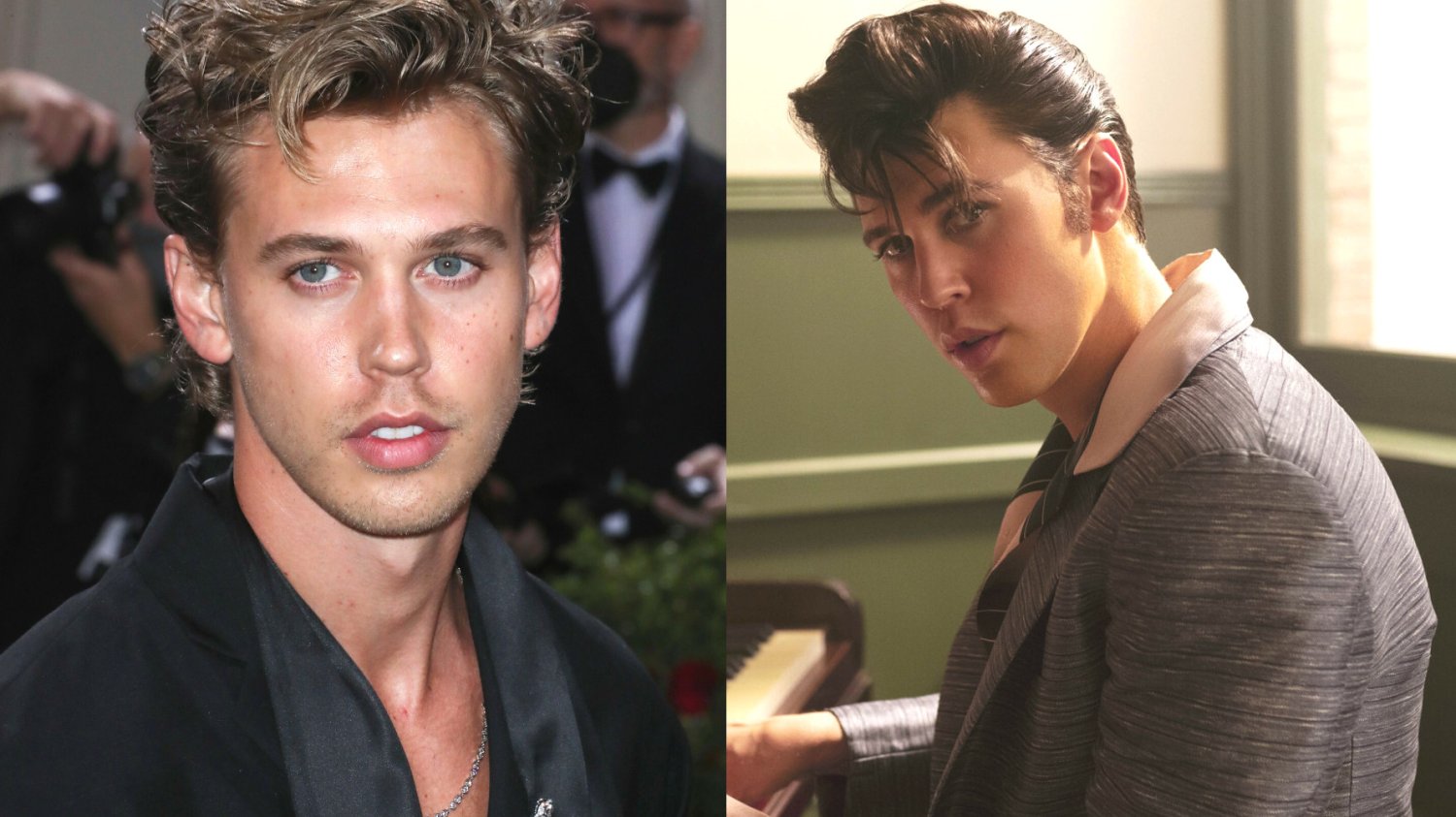 Austin Butler i Austin Butler jako Elvis Presley w filmie "Elvis"