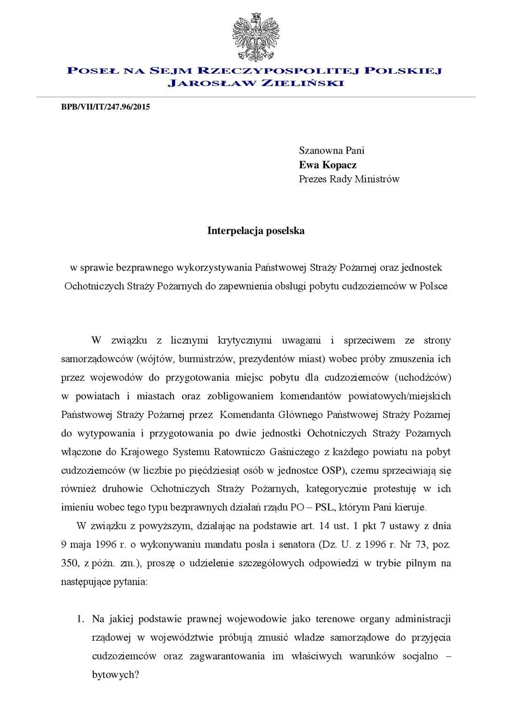 Interpelacja posła Zielińskiego