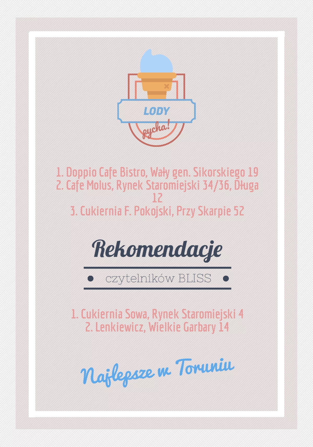 Lista najlepszych lodziarni w Toruniu.