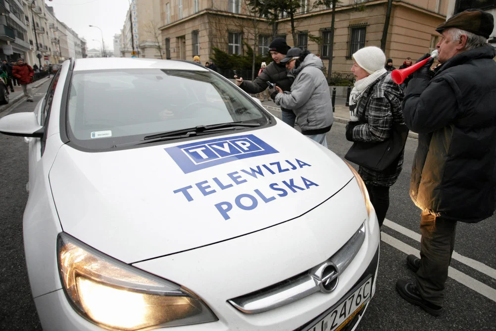 Demonstranci nie pozwolili na relację dziennikarzom TVP.