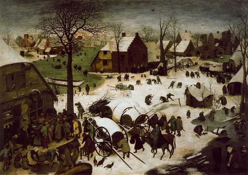 Pieter Bruegel Starszy, Spis ludności w Betlejem, 1566, tempera na desce dębowej, Królewskie Muzea Sztuk Pięknych
