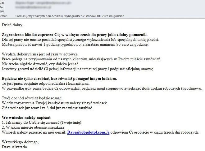 Tak przykładowo może wyglądać fałszywa oferta pracy.