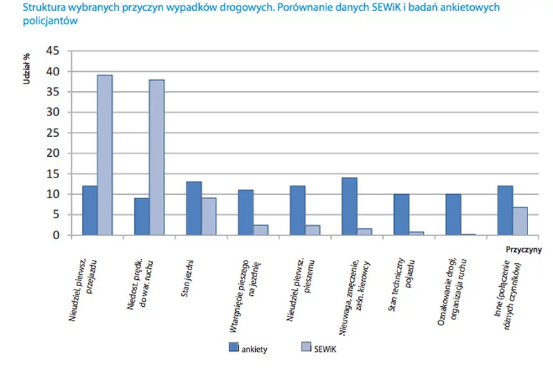 Inspektorzy NIK zapytali policjantów z drogówki, co ich zdaniem jest przyczyną wypadków. Funkcjonariusze w 10 proc. wskazali, że to stan samochodów
