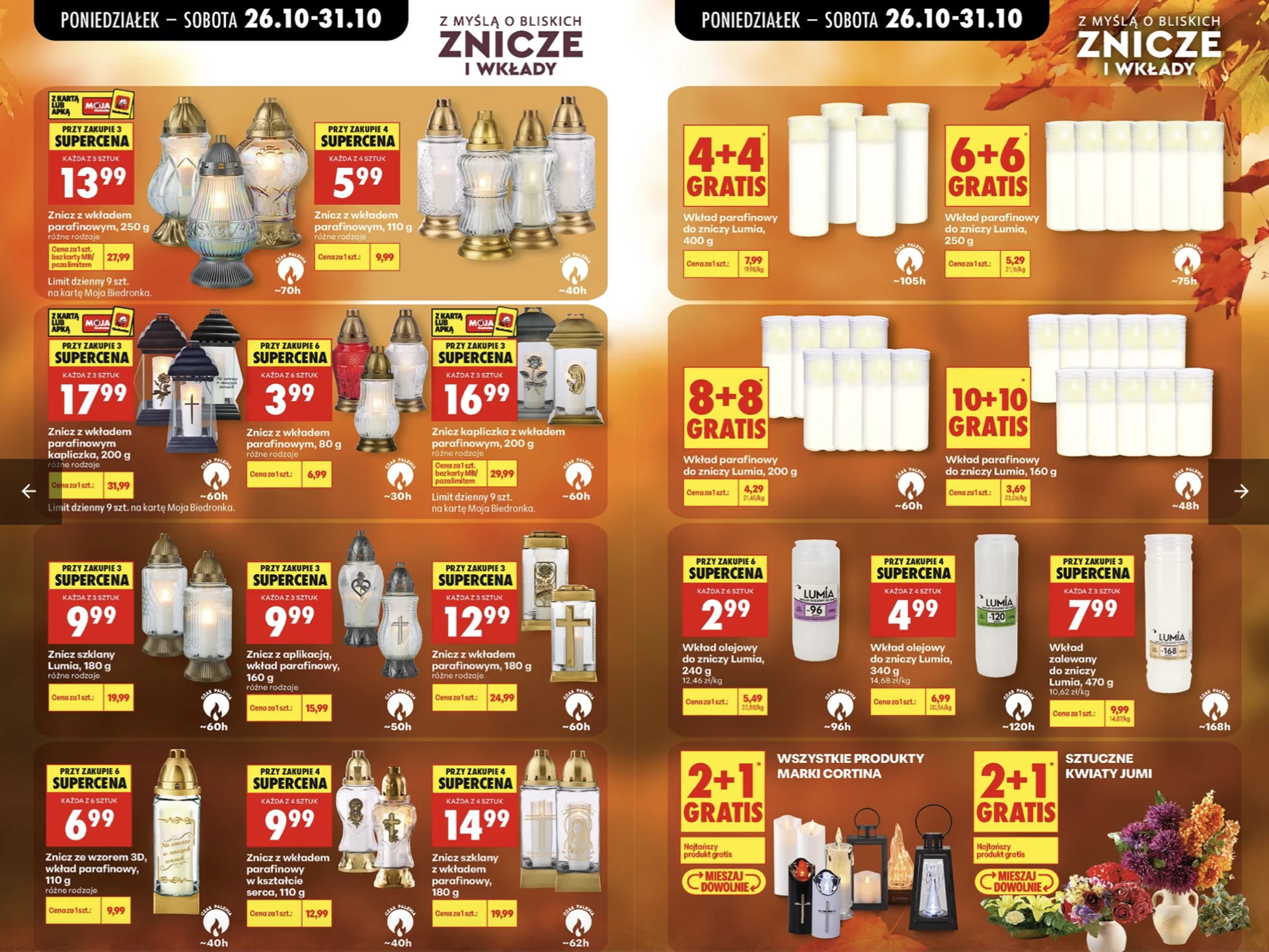 Biedronka odpala 10+10 gratis przed Wszystkimi Świętymi. Znicze i chryzantemy taniej Biedronka