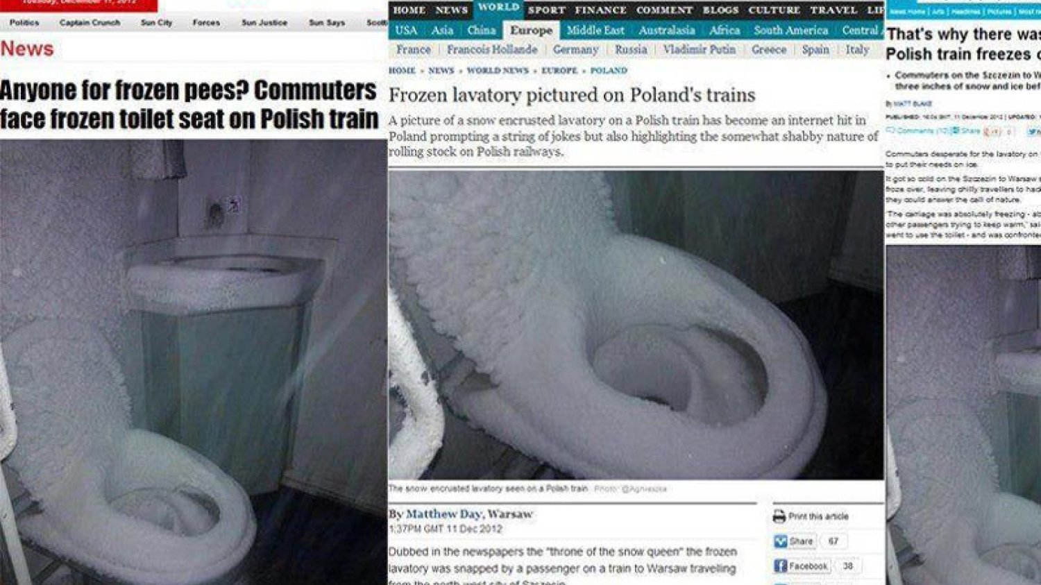 "Winter is coming", czyli zamarznięta toaleta w pociągu PKP Szczecin - Warszawa szokuje już na całym świecie.