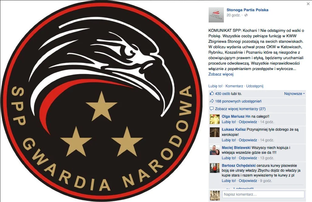 Screen wpisu Kamila Całka