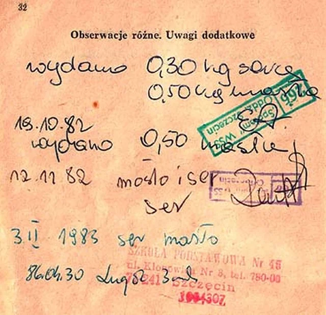 Wpisy do książeczki zdrowia – oprócz masła i sera, płyn Lugola po katastrofie w Czarnobylu