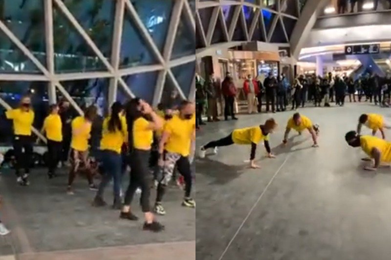 W Złotych Tarasach zorganizowano trening fitness.