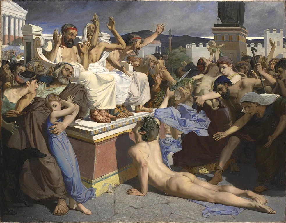 Fillippides po dotarciu z poselstwem do Aten. Obraz autorstwa Luca-Oliviera Mersona z 1869 roku.